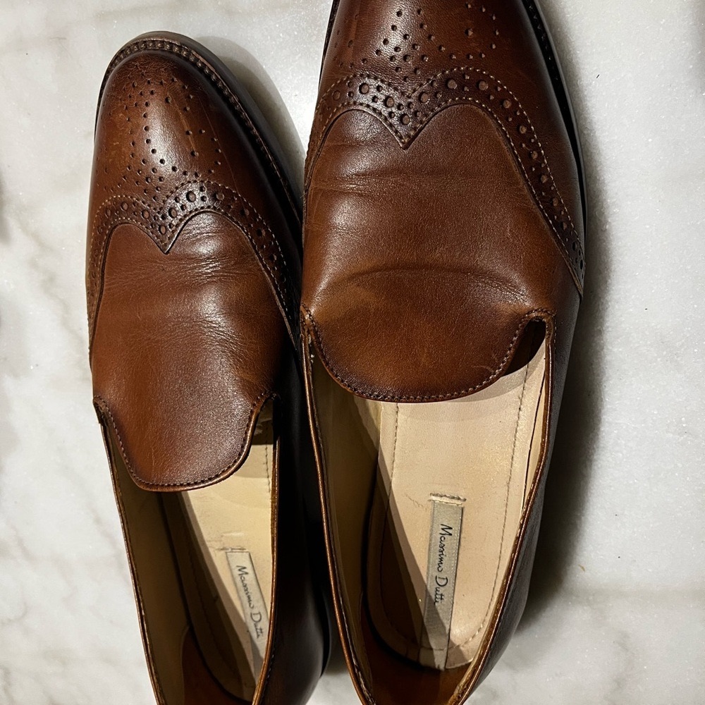 Massimo Dutti Brown Leather Flats with Brogue Detailing